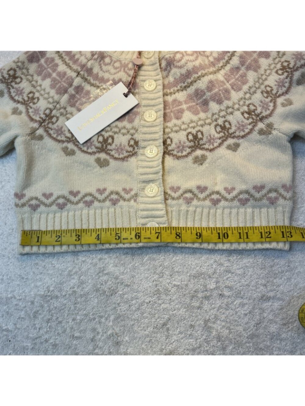 LoveShackFancy Girls Cream/Rose Cardigan Sweater 100% Wool Size M New w/Tags - Picture 9 of 11